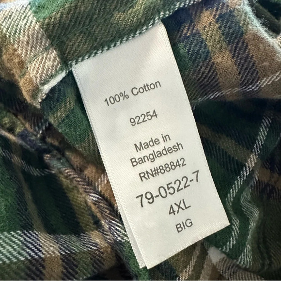 King Size 4XL Green Button Down Flannel - Picture 3 of 5